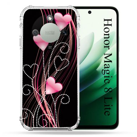 Coque Renforcée Pour Honor Magic 8 Lite 5G Amour Coeur Rose Montant sur Noir