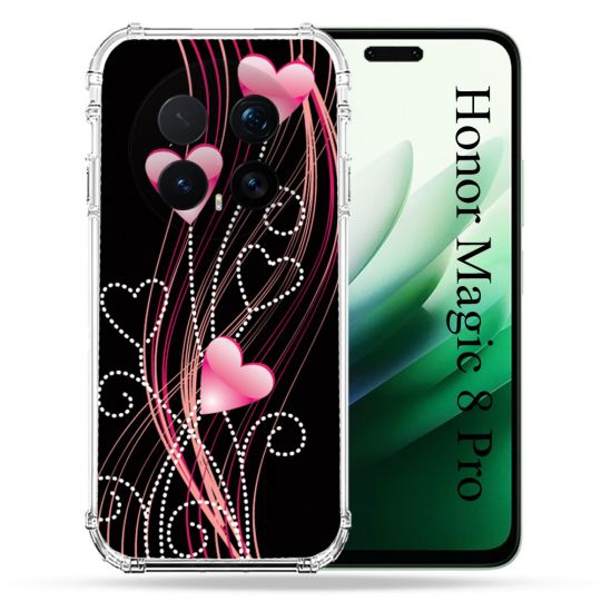 Coque Renforcée Pour Honor Magic 8 Pro 5G Amour Coeur Rose Montant sur Noir