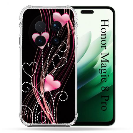 Coque Renforcée Pour Honor Magic 8 Pro 5G Amour Coeur Rose Montant sur Noir