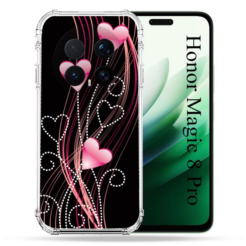 Coque Renforcée Pour Honor Magic 8 Pro 5G Amour Coeur Rose Montant sur Noir
