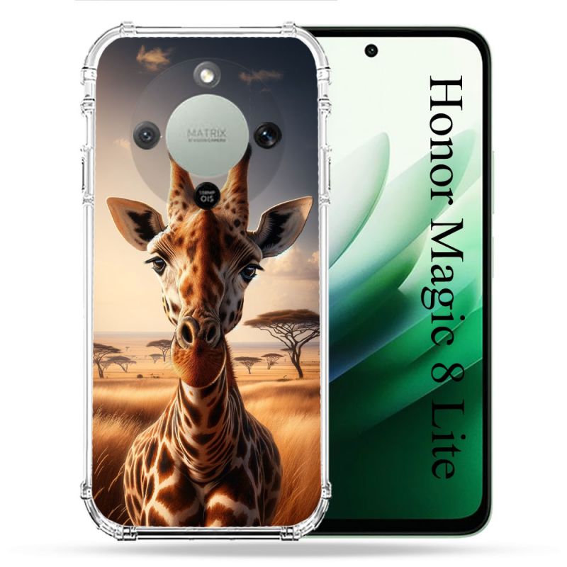 Coque Renforcée Pour Honor Magic 8 Lite 5G Animal Girafe Savane