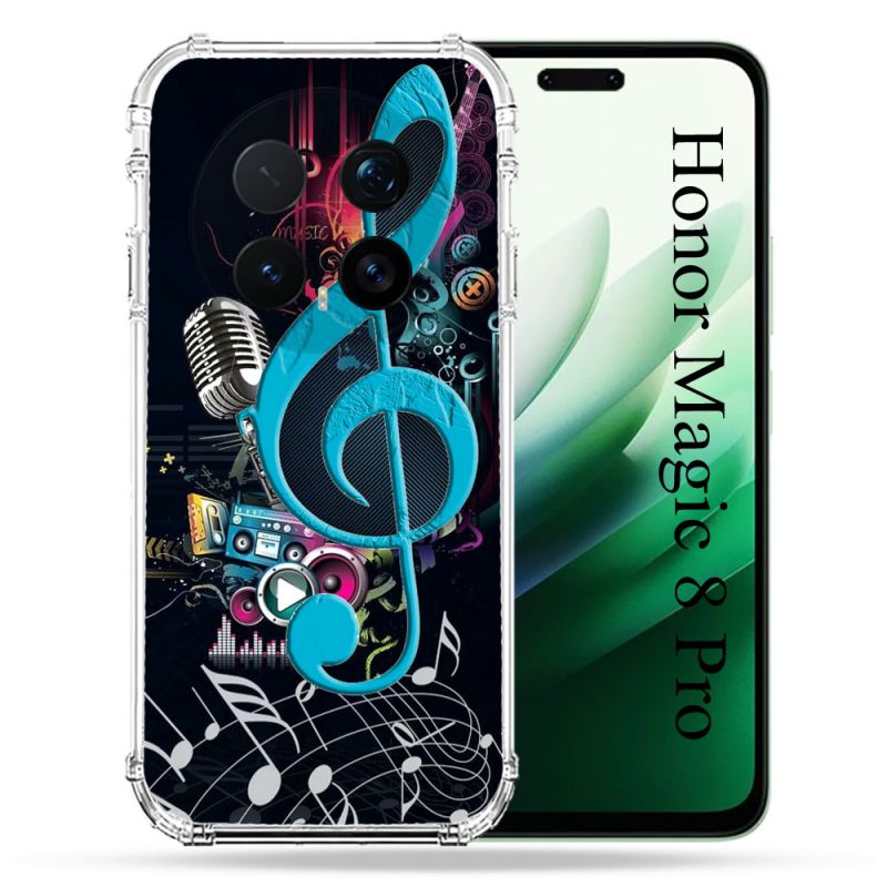 Coque Renforcée Pour Honor Magic 8 Pro 5G Musique Cle Sol Bleu