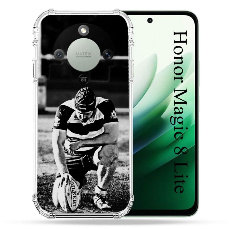 Coque Renforcée Pour Honor Magic 8 Lite 5G Sport Rugby Noir Blanc