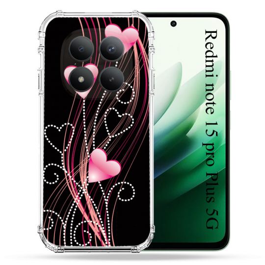 Coque Renforcée Pour Redmi Note 15 Pro Plus 5G Amour Coeur Rose Montant sur Noir