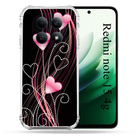 Coque Renforcée Pour Redmi Note 15 4G Amour Coeur Rose Montant sur Noir