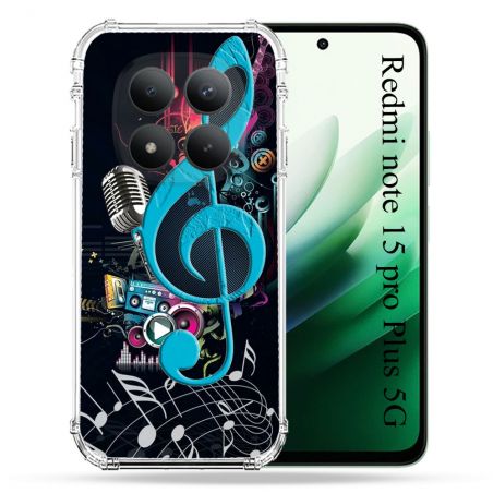 Coque Renforcée Pour Redmi Note 15 Pro Plus 5G Musique Cle Sol Bleu