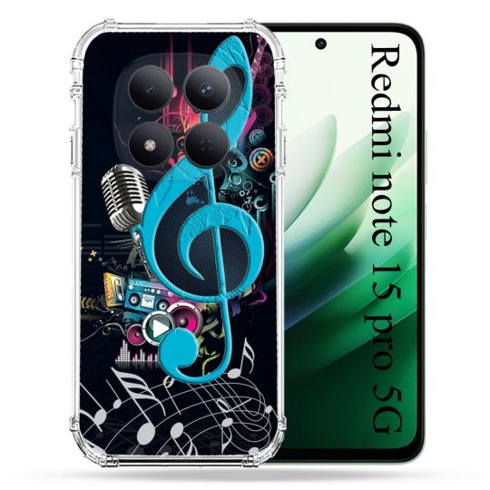 Coque Renforcée Pour Redmi Note 15 Pro 5G Musique Cle Sol Bleu
