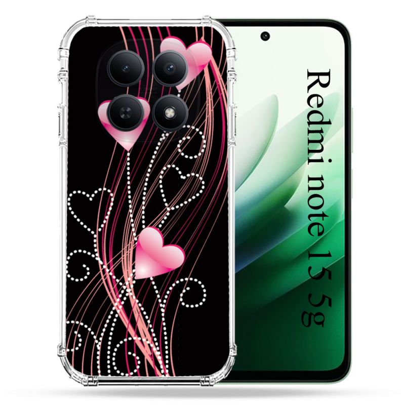 Coque Renforcée Pour Redmi Note 15 5G Amour Coeur Rose Montant sur Noir