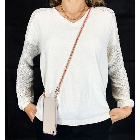 Coque Renforcée Transparente Pour Redmi Note 15 5G Lanière / Cordon Metal Serpent Or Rose