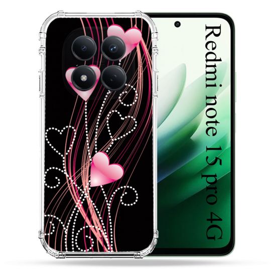Coque Renforcée Pour Redmi Note 15 Pro 4G Amour Coeur Rose Montant sur Noir