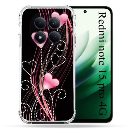 Coque Renforcée Pour Redmi Note 15 Pro 4G Amour Coeur Rose Montant sur Noir