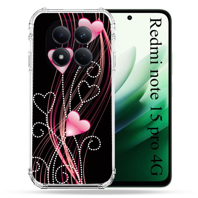 Coque Renforcée Pour Redmi Note 15 Pro 4G Amour Coeur Rose Montant sur Noir