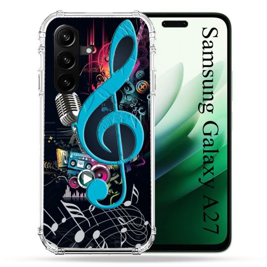 Coque Renforcée Pour Samsung Galaxy A27 5G Musique Cle Sol Bleu