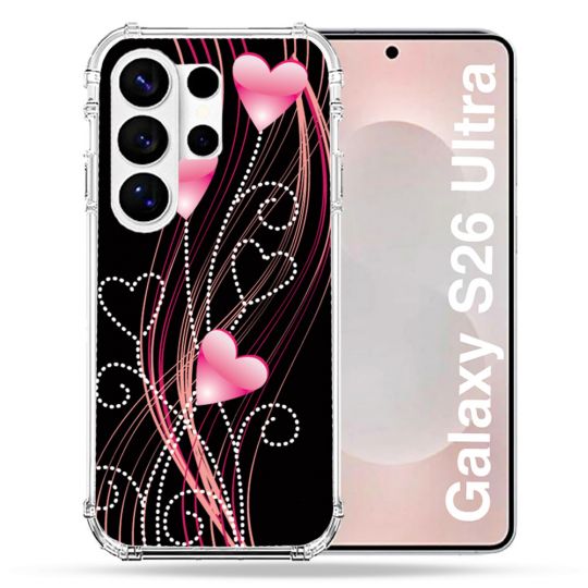 Coque Renforcée Pour Samsung Galaxy S26 Ultra Amour Coeur Rose Montant sur Noir
