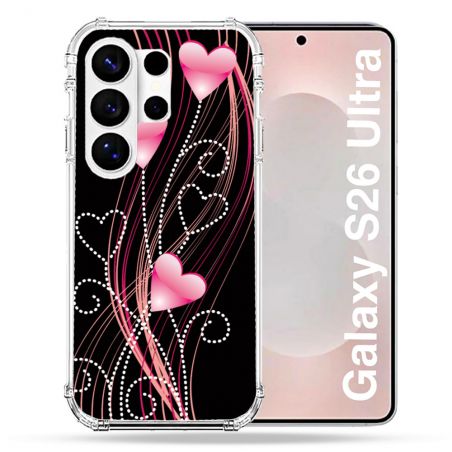 Coque Renforcée Pour Samsung Galaxy S26 Ultra Amour Coeur Rose Montant sur Noir