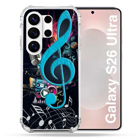 Coque Renforcée Pour Samsung Galaxy S26 Ultra Musique Cle Sol Bleu