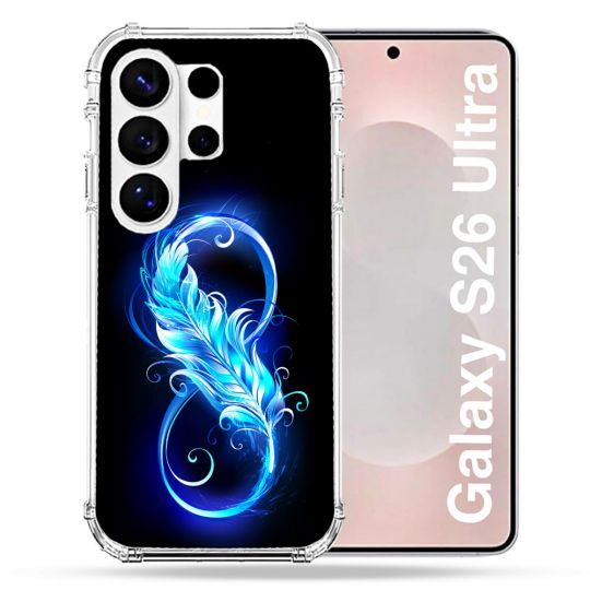 Coque Renforcée Pour Samsung Galaxy S26 Ultra Texture Plume Infini Bleu