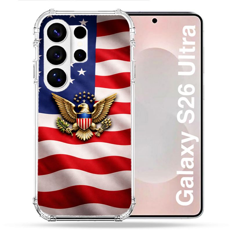 Coque Renforcée Pour Samsung Galaxy S26 Ultra Voyage Drapeau USA Etats Unis