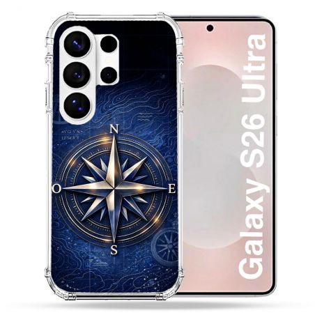 Coque Renforcée Pour Samsung Galaxy S26 Ultra Voyage Rose des Vents Marine