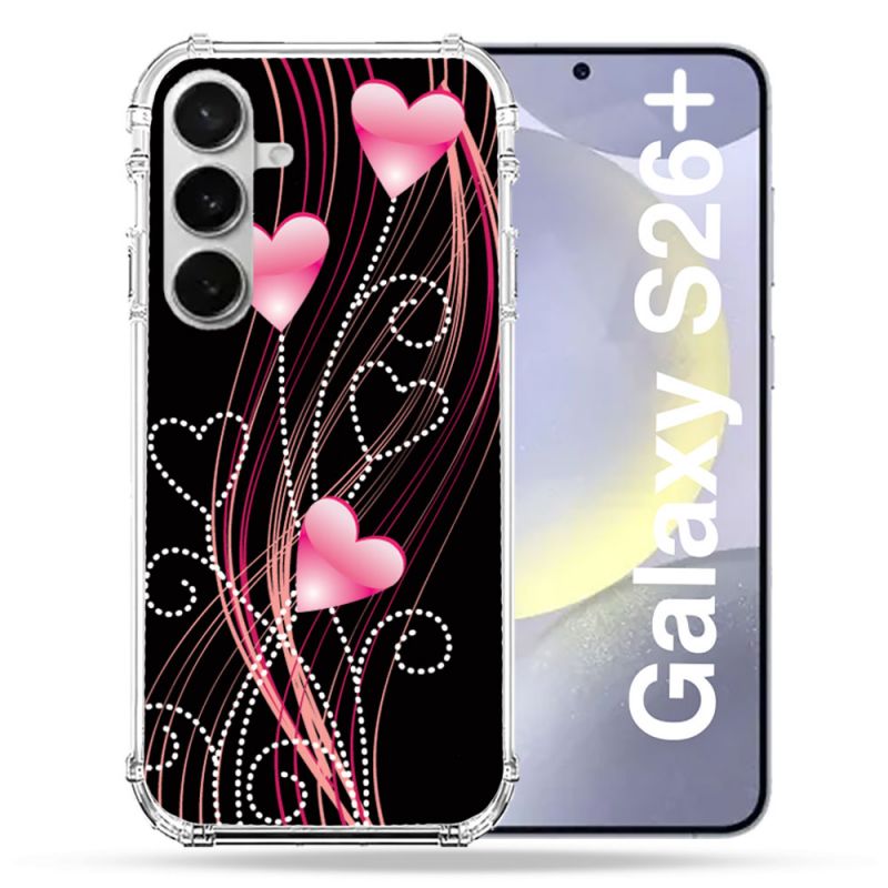 Coque Renforcée Pour Samsung Galaxy S26 Plus Amour Coeur Rose Montant sur Noir
