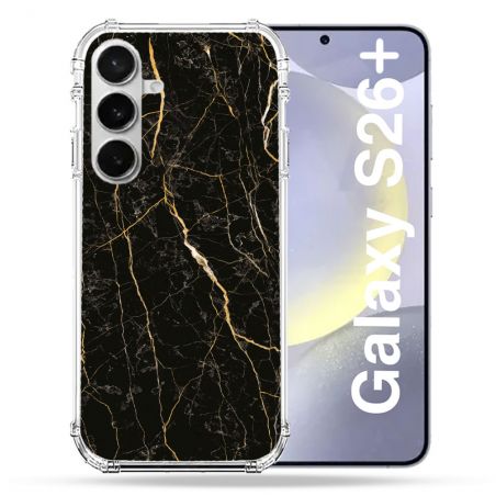 Coque Renforcée Pour Samsung Galaxy S26 Plus Texture Marbre Noir