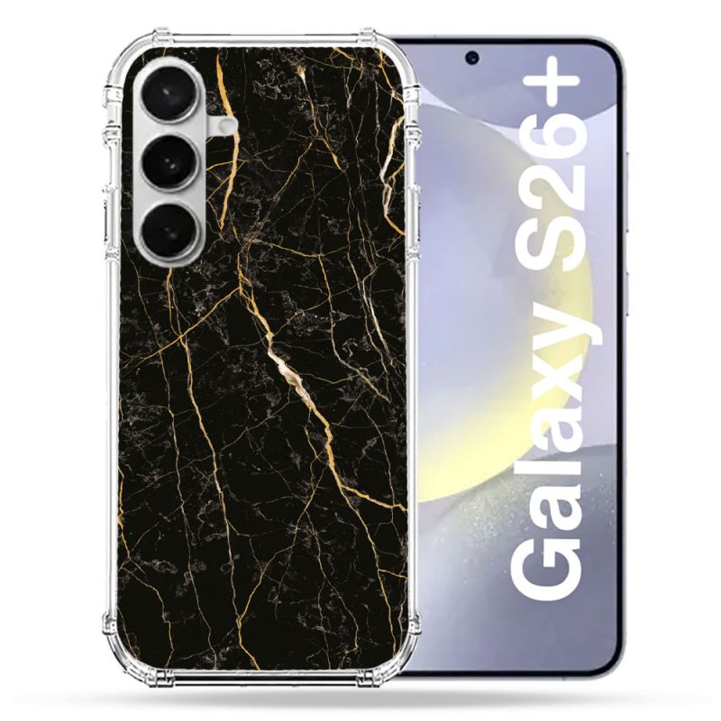 Coque Renforcée Pour Samsung Galaxy S26 Plus Texture Marbre Noir
