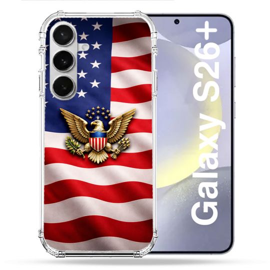 Coque Renforcée Pour Samsung Galaxy S26 Plus Voyage Drapeau USA Etats Unis