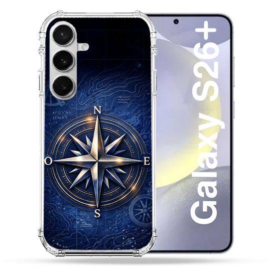 Coque Renforcée Pour Samsung Galaxy S26 Plus Voyage Rose des Vents Marine