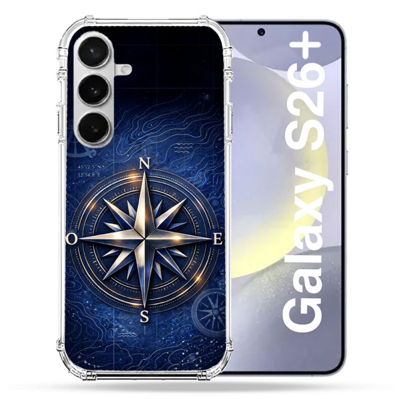 Coque Renforcée Pour Samsung Galaxy S26 Plus Voyage Rose des Vents Marine