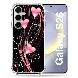 Coque Renforcée Pour Samsung Galaxy S26 Amour Coeur Rose Montant sur Noir