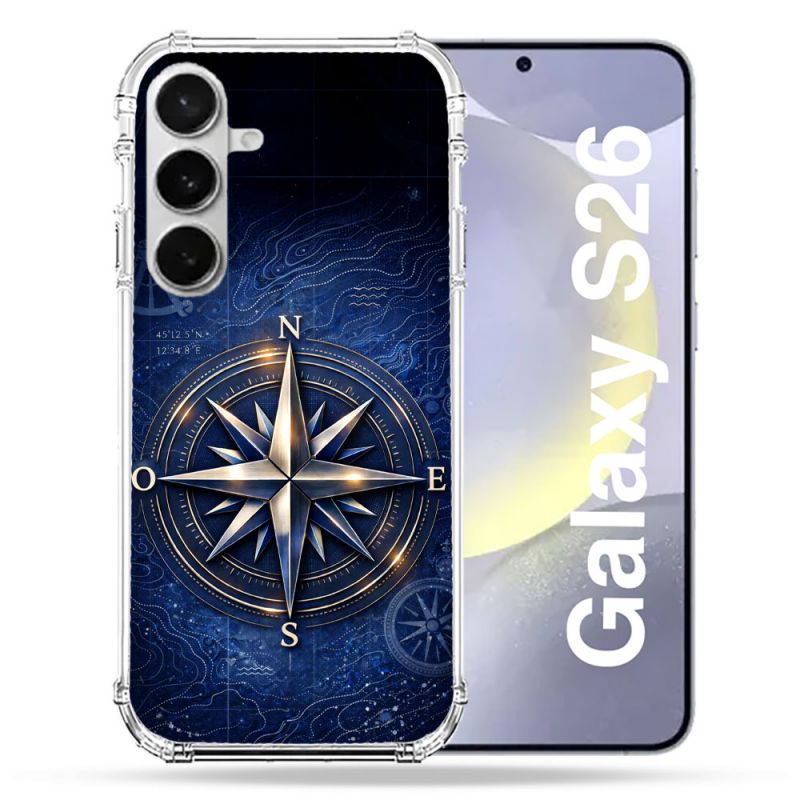 Coque Renforcée Pour Samsung Galaxy S26 Voyage Rose des Vents Marine