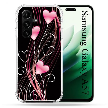 Coque Renforcée Pour Samsung Galaxy A57 5G Amour Coeur Rose Montant sur Noir