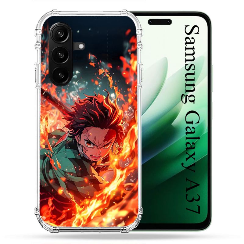 Coque Renforcée Pour Samsung Galaxy A37 5G Manga Demon Slayer Tanjiro Feu