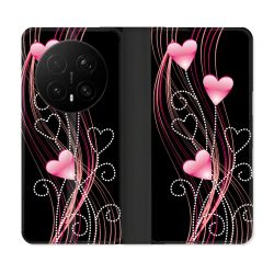 Housse Cuir Portefeuille Pour Honor Magic 8 Pro 5G Amour Coeur Rose Montant sur Noir