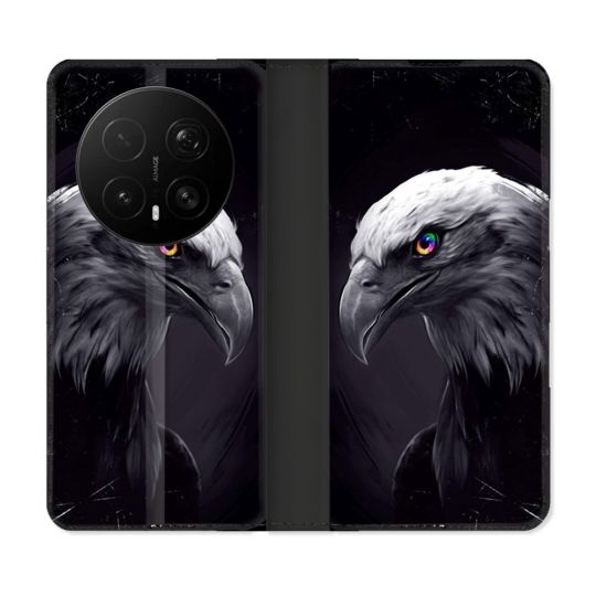 Housse Cuir Portefeuille Pour Honor Magic 8 Pro 5G Animal Aigle Royal Noir