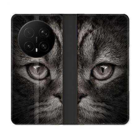 Housse Cuir Portefeuille Pour Honor Magic 8 Pro 5G Animal Chat Gris