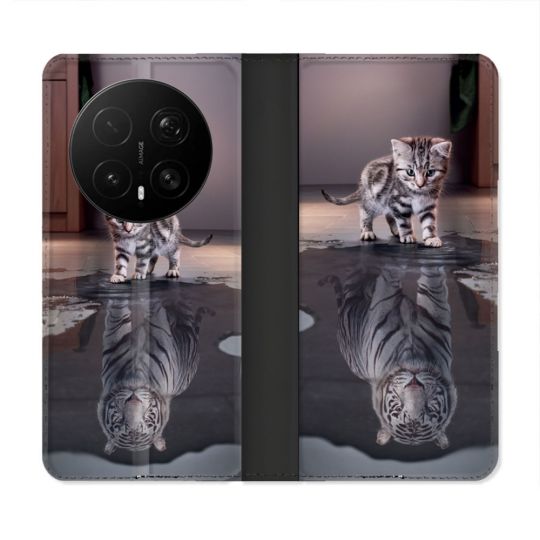 Housse Cuir Portefeuille Pour Honor Magic 8 Pro 5G Animal Chat Reflet