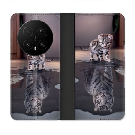 Housse Cuir Portefeuille Pour Honor Magic 8 Pro 5G Animal Chat Reflet