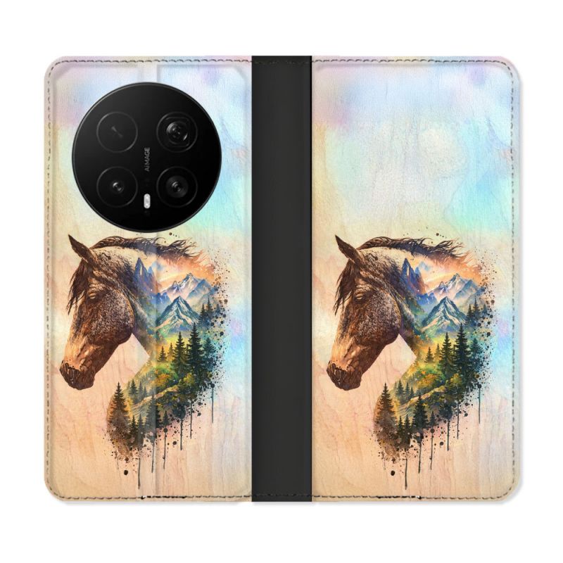 Housse Cuir Portefeuille Pour Honor Magic 8 Pro 5G Animal Cheval Montagne