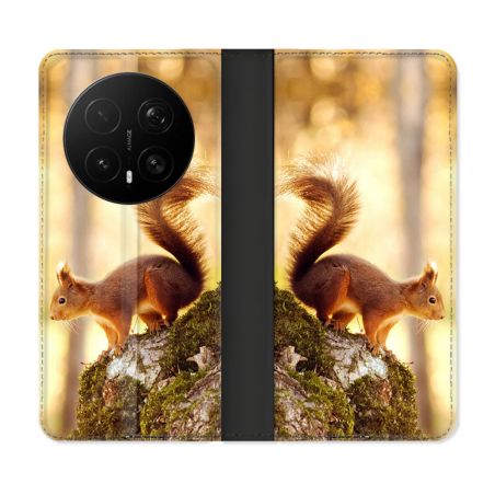 Housse Cuir Portefeuille Pour Honor Magic 8 Pro 5G Animal Ecureuil Bois