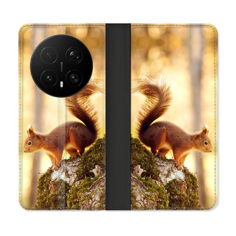Housse Cuir Portefeuille Pour Honor Magic 8 Pro 5G Animal Ecureuil Bois
