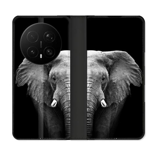 Housse Cuir Portefeuille Pour Honor Magic 8 Pro 5G Animal Elephant Noir