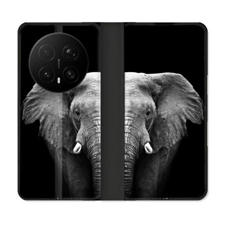 Housse Cuir Portefeuille Pour Honor Magic 8 Pro 5G Animal Elephant Noir