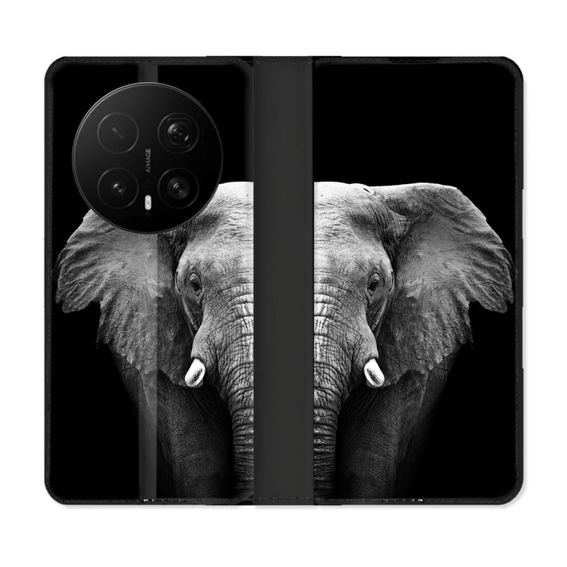 Housse Cuir Portefeuille Pour Honor Magic 8 Pro 5G Animal Elephant Noir