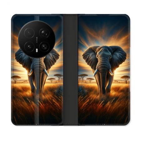 Housse Cuir Portefeuille Pour Honor Magic 8 Pro 5G Animal Elephant Savane