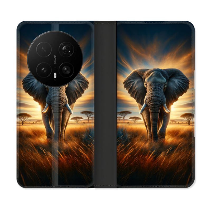 Housse Cuir Portefeuille Pour Honor Magic 8 Pro 5G Animal Elephant Savane