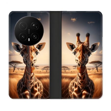 Housse Cuir Portefeuille Pour Honor Magic 8 Pro 5G Animal Girafe Savane