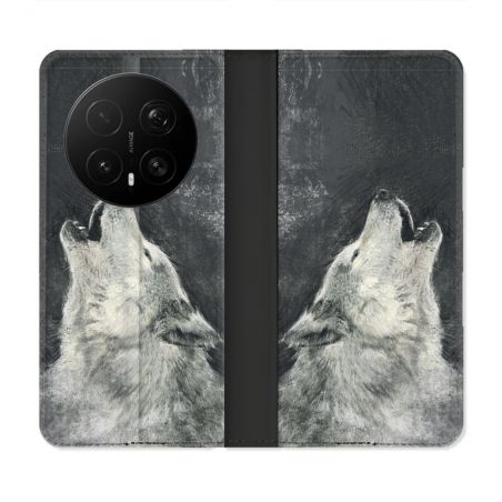 Housse Cuir Portefeuille Pour Honor Magic 8 Pro 5G Animal Loup Hurlement
