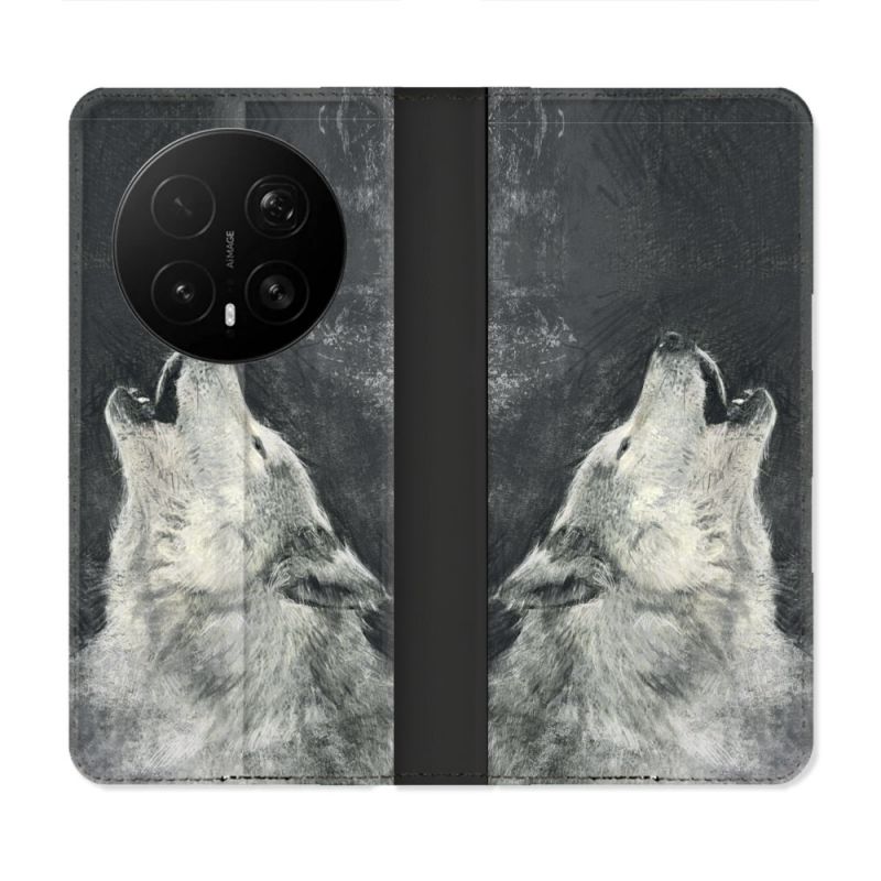 Housse Cuir Portefeuille Pour Honor Magic 8 Pro 5G Animal Loup Hurlement