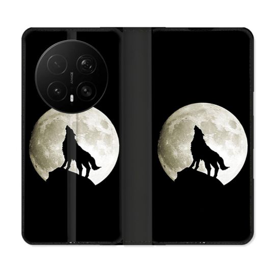 Housse Cuir Portefeuille Pour Honor Magic 8 Pro 5G Animal Loup Noir